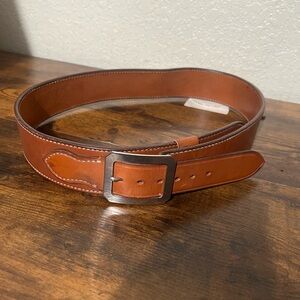 Men's Tan Leather Belt with Brushed Metal Buckle